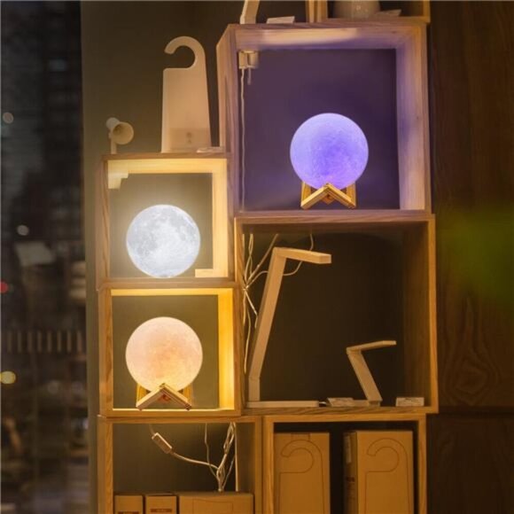 Moon Lamp, 16 Colors LED Night Light for Kids 3D Printing Moon Light - Picture 2 of 8